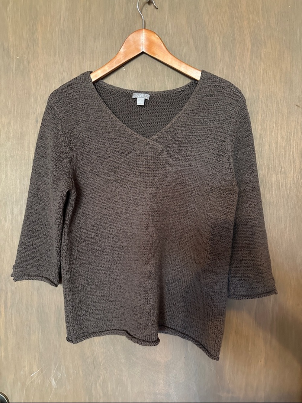 J. Jill Dark Brown V-Neck Textured Knit Sweater